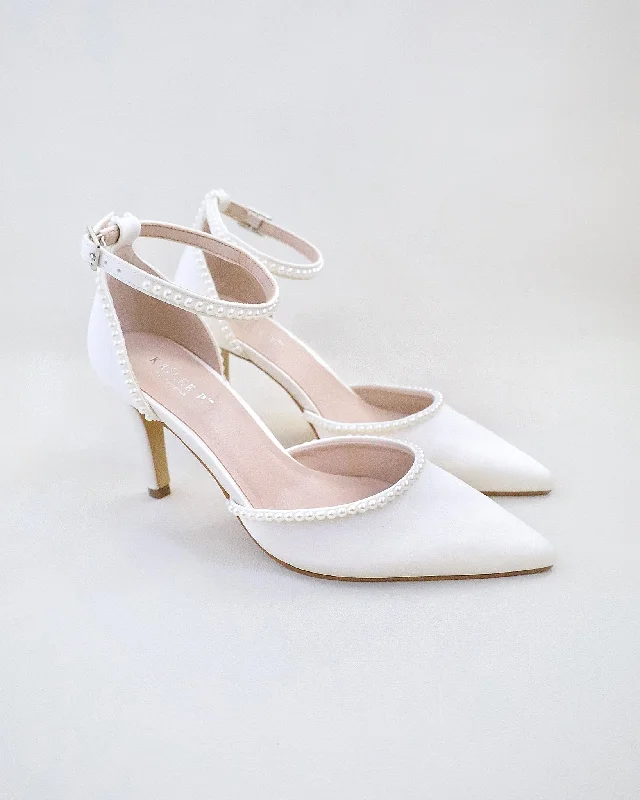 Satin Mini Pearls Wedding Heels