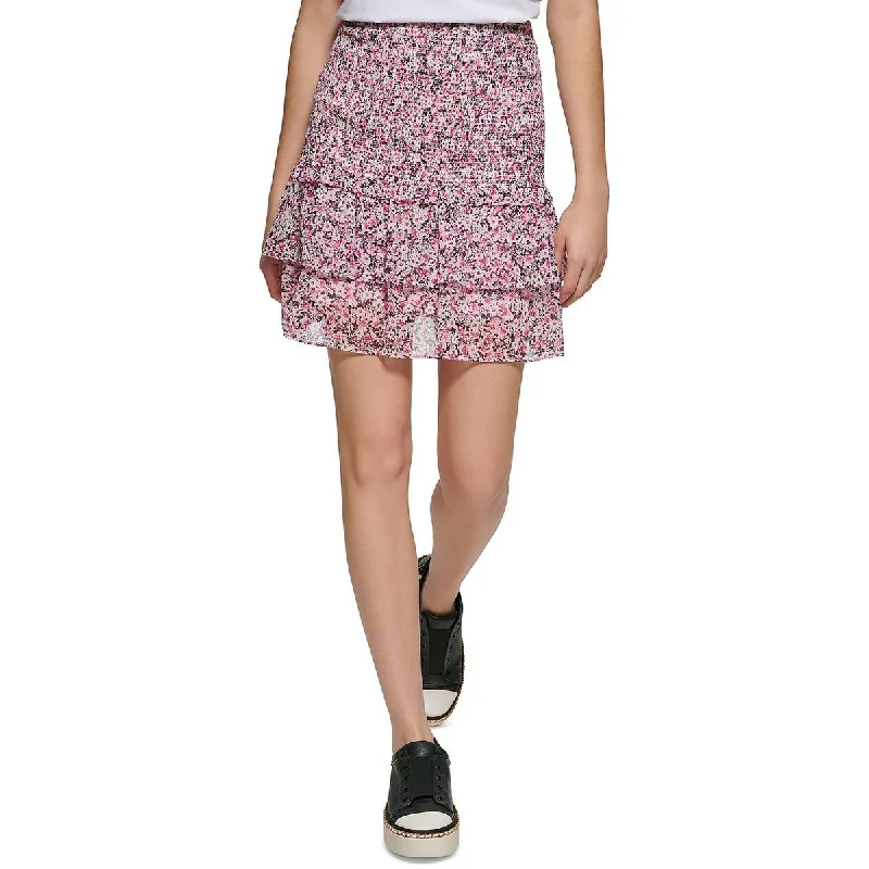 Karl Lagerfeld Paris Womens Chiffon Smocked Mini Skirt