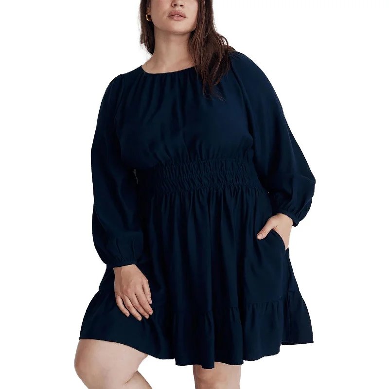 Madewell Womens Plus Open Back Shirred Mini Dress