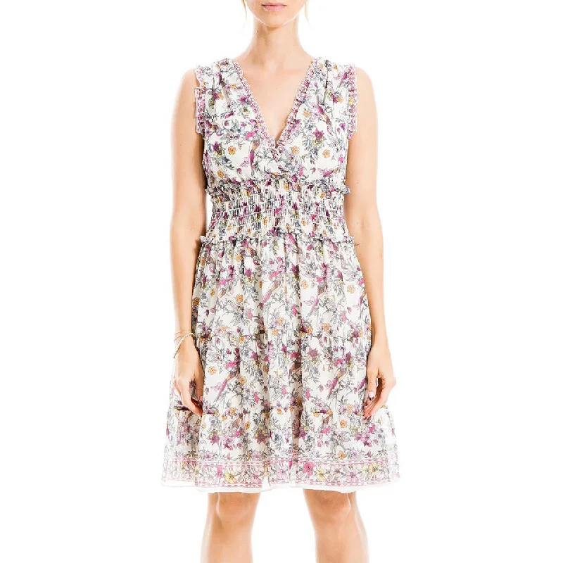 Max Studio Womens Floral Smocked Mini Dress