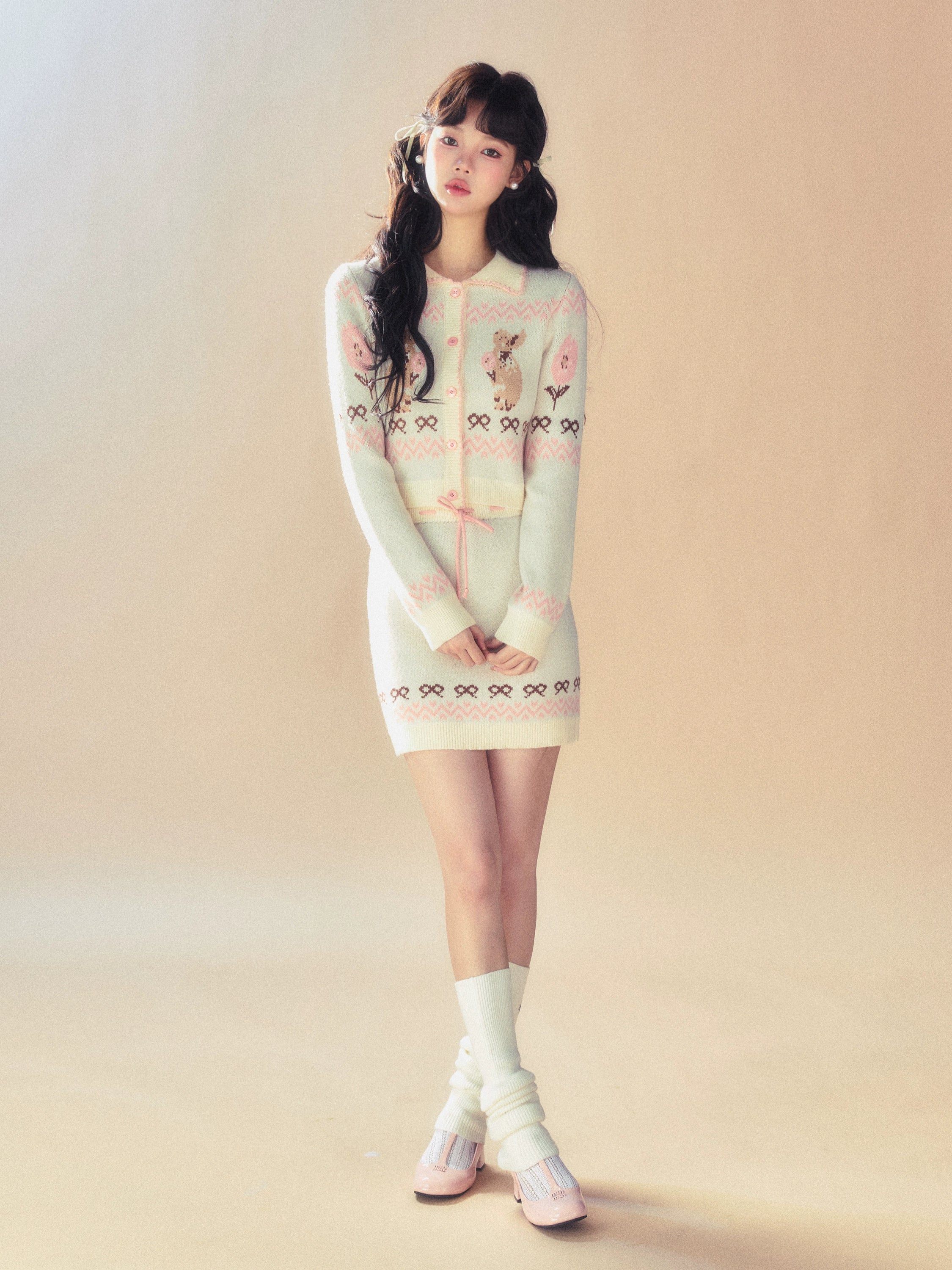 Pink Knit Cardigan & Mini Skirt Set