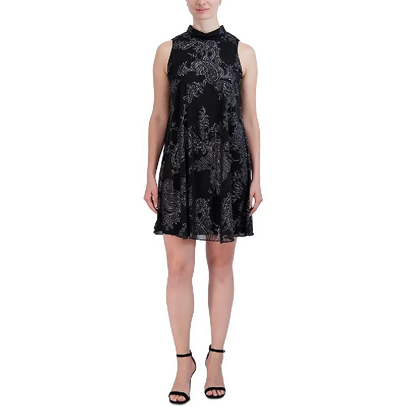 Signature By Robbie Bee Womens Petites Tie Neck Short Mini Dress