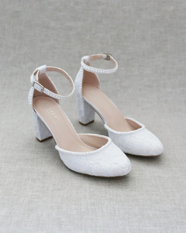 Lace Block Heel with Mini Pearls