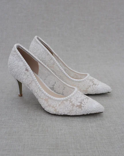 Lace Bridal Pump with Mini Pearls