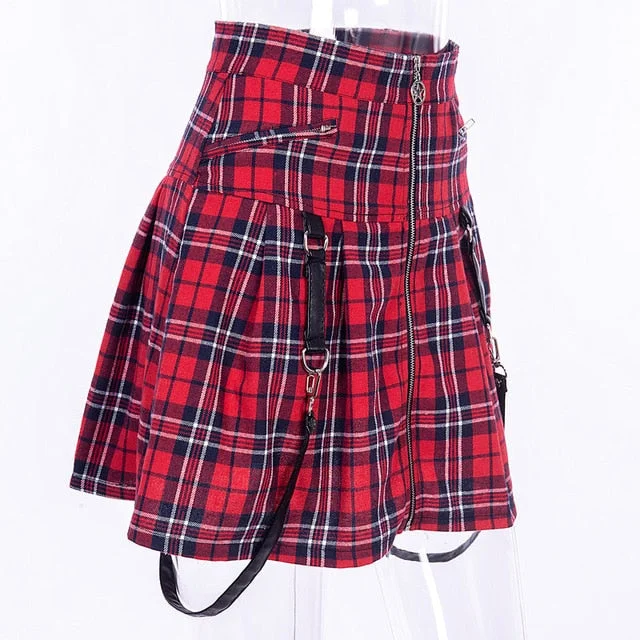 red plaid skirt