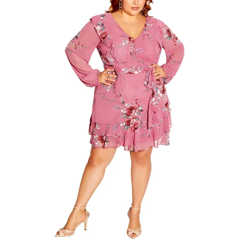 City Chic Womens Plus Lauren Floral Print  Mini Dress