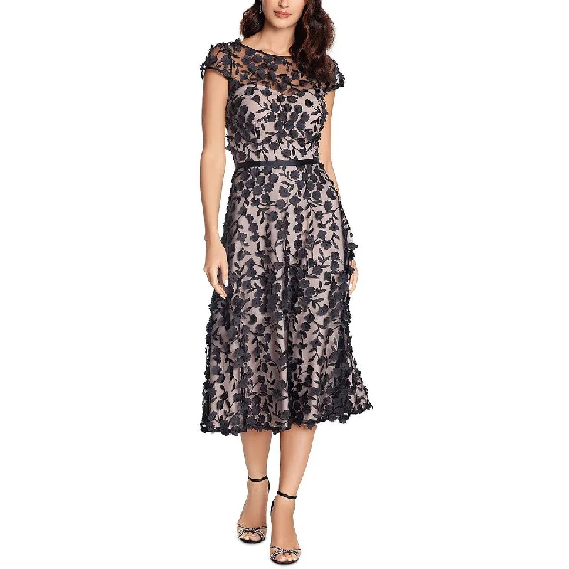 Xscape Womens Mesh 3D Flowers Midi Dress
