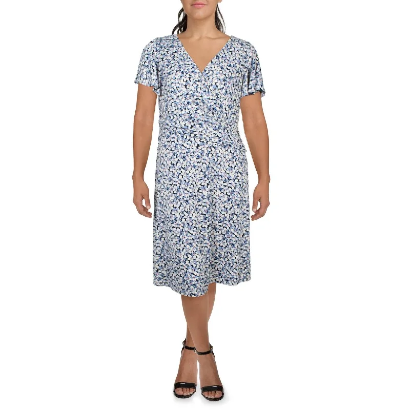 Lauren Ralph Lauren Womens Gathered Knee Length Mini Dress
