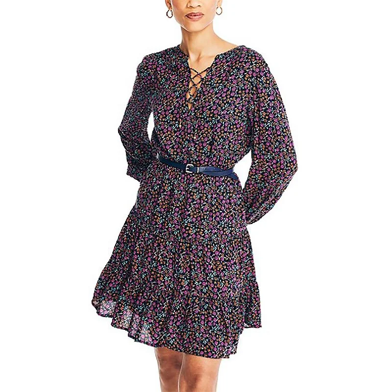 Nautica Womens Floral Tiered Mini Dress