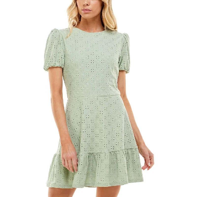 Speechless Womens Juniors Eyelet Puff Sleeve Mini Dress