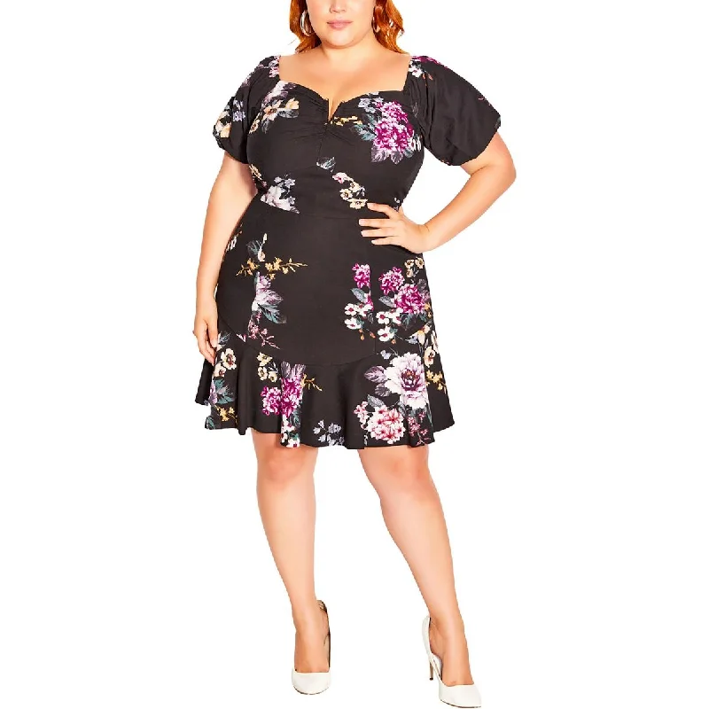 City Chic Womens Ariana Ruffled Knee Length Mini Dress