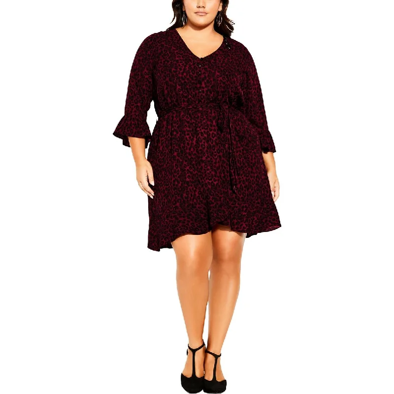 City Chic Womens Plus Natasha Animal Print Above Knee Mini Dress