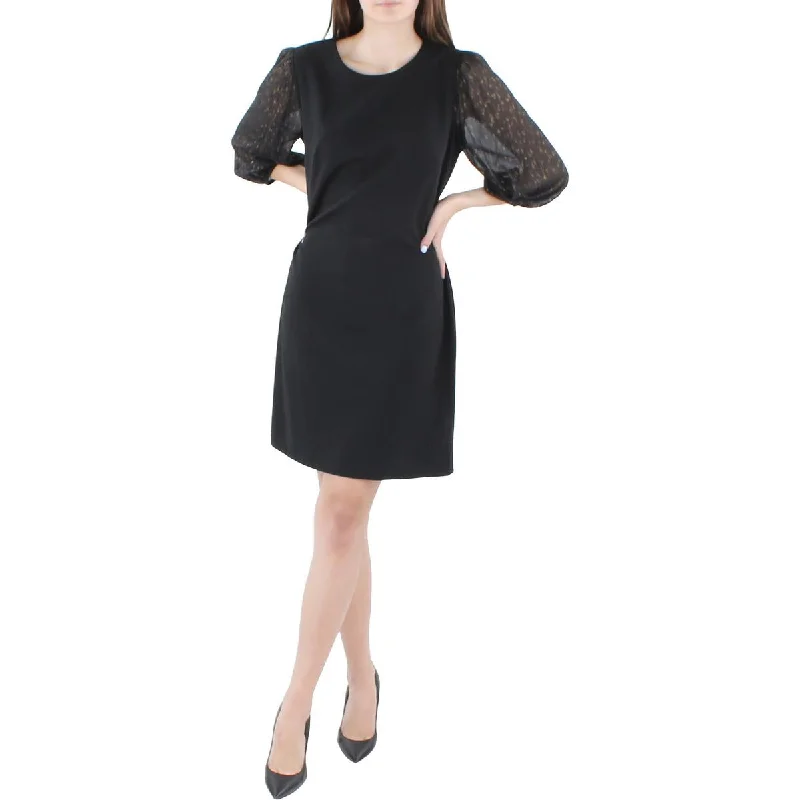 DKNY Womens Bishop Sleeve Contrast Trim Mini Dress