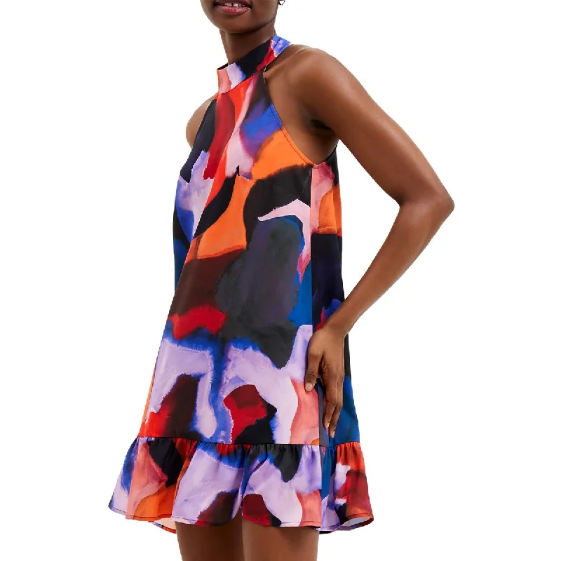 French Connection Womens Isadora Elitan Printed Mini Halter Dress