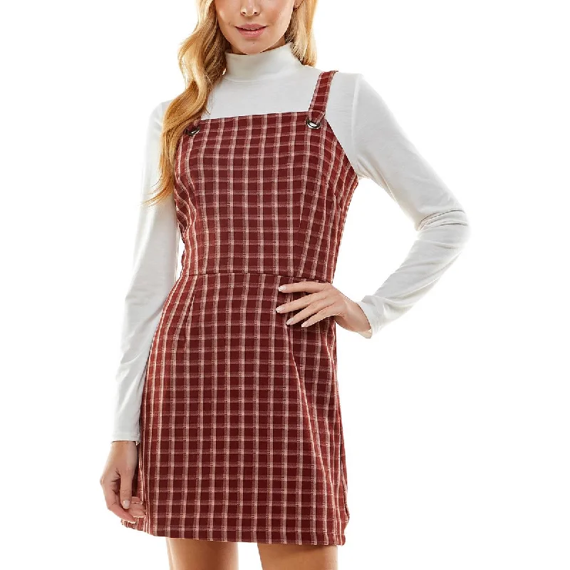 Kingston Grey Womens Juniors Plaid Mini Two Piece Dress