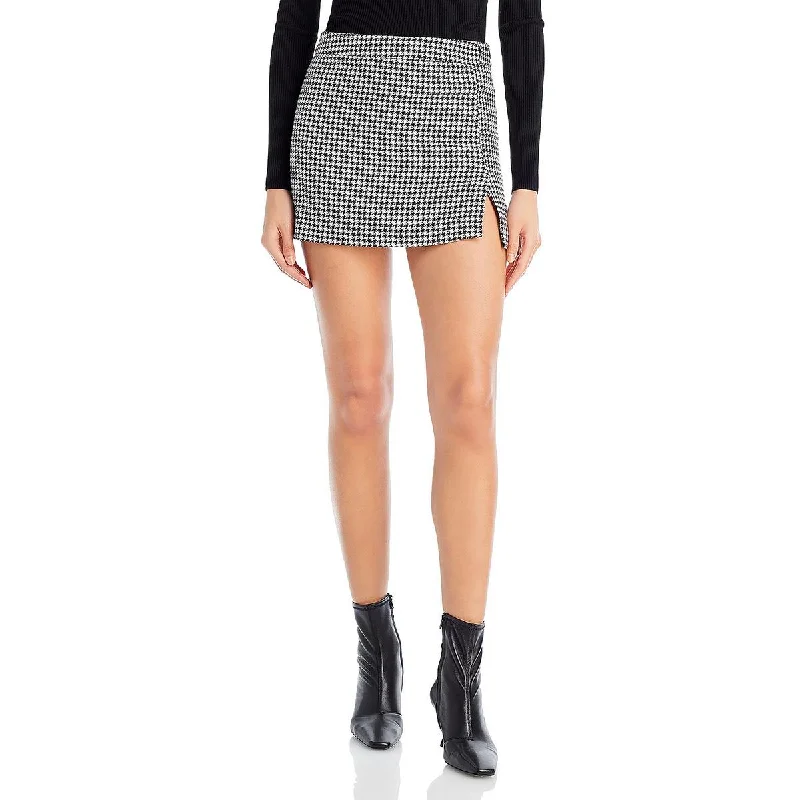 Steve Madden Womens Cameron Houndstooth Short Mini Skirt