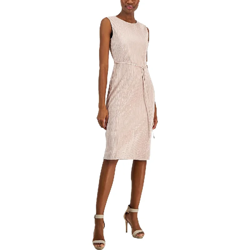 Anne Klein Womens Shimmer Pleated Shift Dress