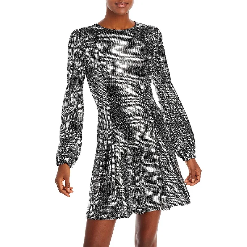 Aqua Womens Metallic Crew Neck Mini Dress