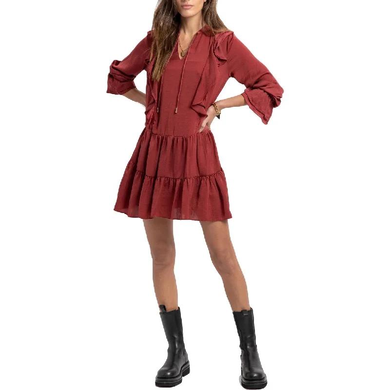 Bishop + Young Finley Women's Satin Ruffled Flounce Sleve Mini Dress