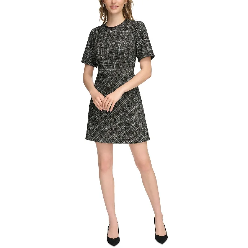 Calvin Klein Womens Plaid Tweed Mini Dress