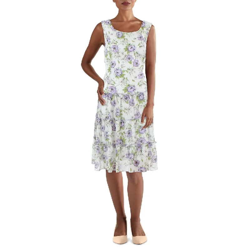 Connected Apparel Womens Floral Print Sleeveless Shift Dress