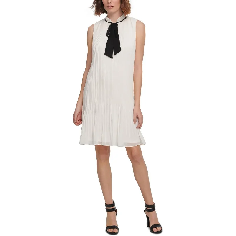 DKNY Womens Tie Neck Mini Shift Dress