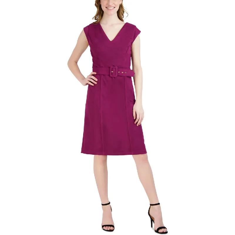 Donna Ricco Womens Faux Suede Pleated Back Shift Dress