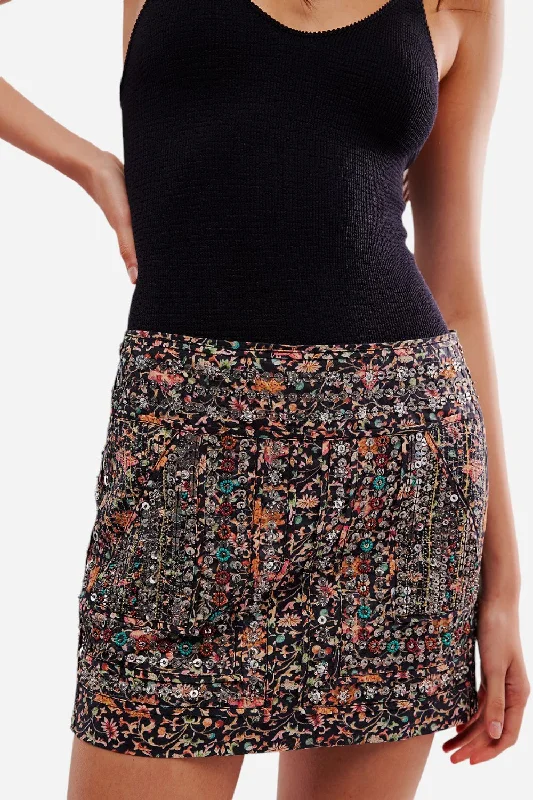 Free People Embellished Mini Skirt in Black
