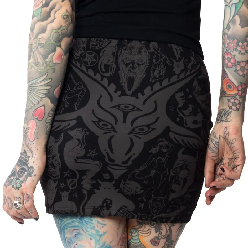 Black/Gray Baphomet Goathead Mini Skirt