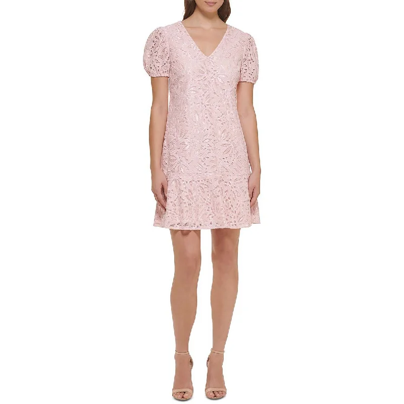 Kensie Dresses Womens Lace Puff Sleeves Shift Dress