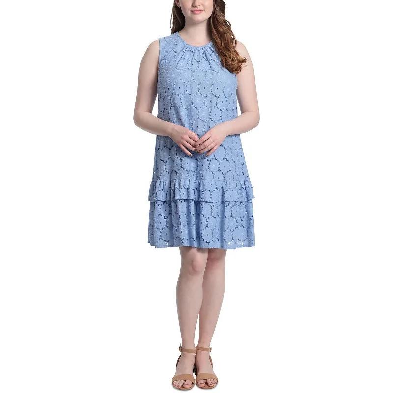 London Times Womens Petites Lace Mini Shift Dress