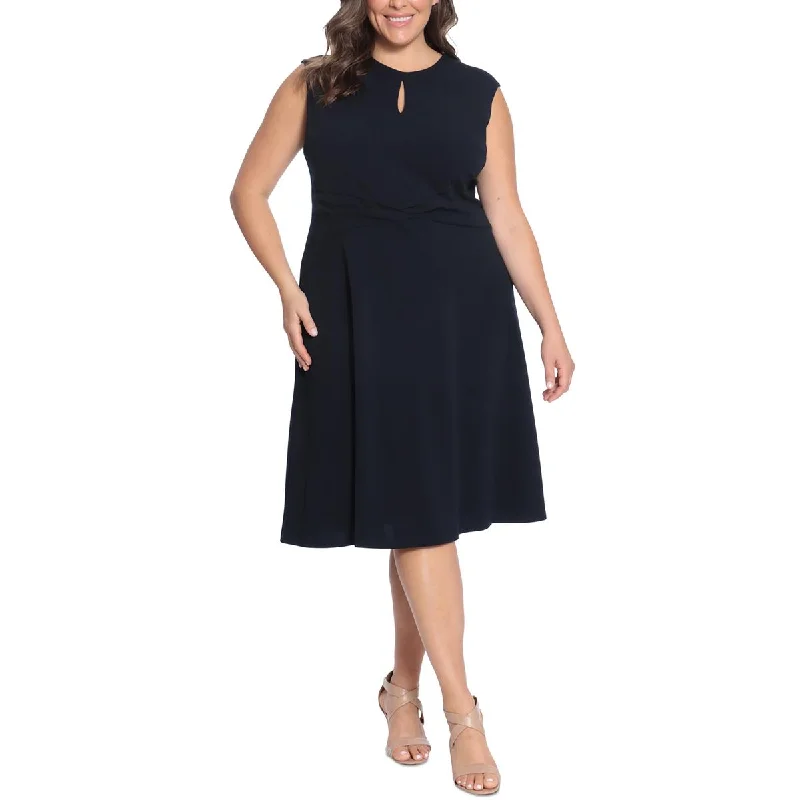 London Times Womens Plus Crepe Keyhole Shift Dress
