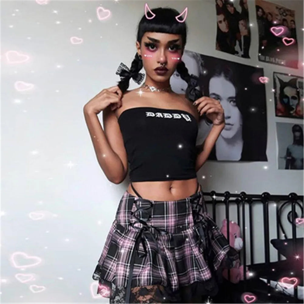 Mall Gothic Grunge Summer Mini Women Y2K Vintage Lace Harajuku Streetwear High Waist Bandage Sexy Skirt Mall Gothic Grunge Summer Mini Women Y2K Vintage Lace Harajuku Streetwear High Waist Bandage Sexy Skirt