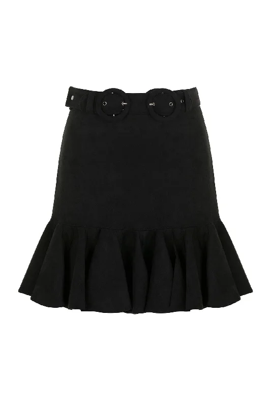Suede Belted Flounce Mini Skirt