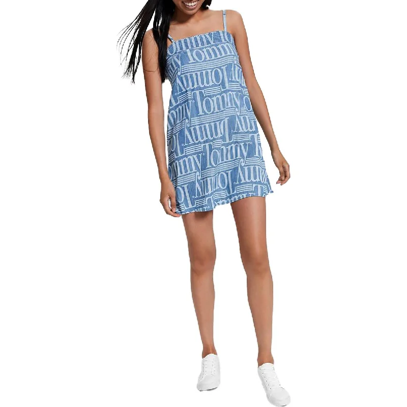 Tommy Jeans Womens Chambray Cut-Out Shift Dress