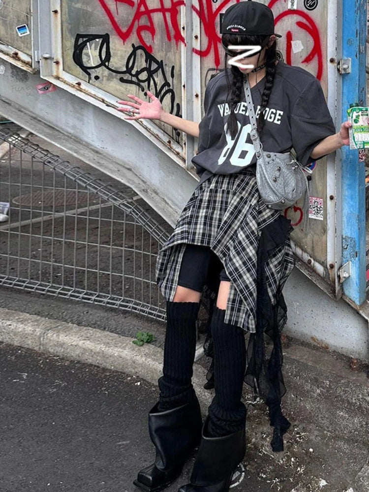 Vintage Fashion Women's Irregular Plaid Ribbon Design 2024 Summer Trendy High Waist A-line Mini Skirt Vintage Fashion Women's Irregular Plaid Ribbon Design 2024 Summer Trendy High Waist A-line Mini Skirt