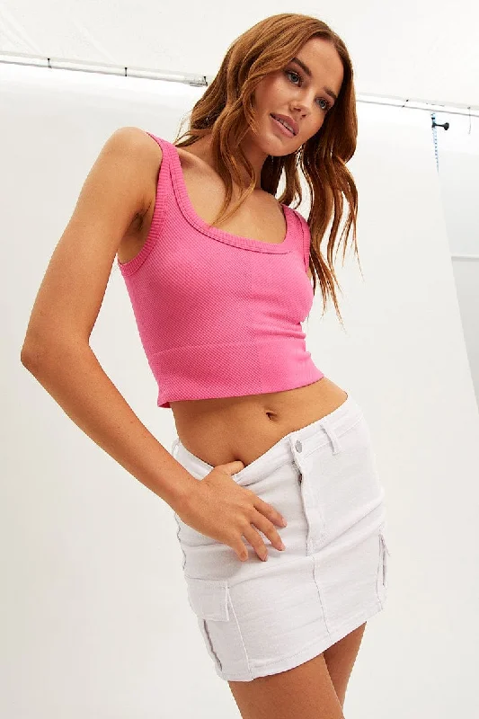 White Mini Cargo Skirt Low Rise Denim