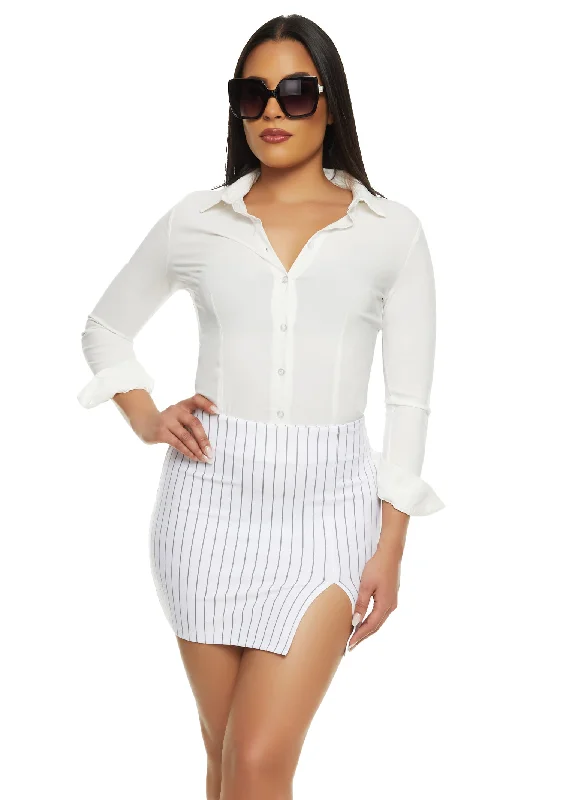 Pinstripe Side Slit Mini Skirt