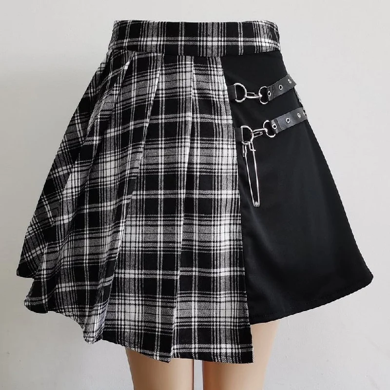 Women's Pleated Plaid Mini High Waist Skirt