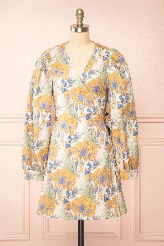 Belova | Short Floral Jacquard Wrap Dress