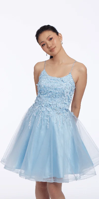 Strappy Back 3 D Floral Tulle Fit and Flare  Dress