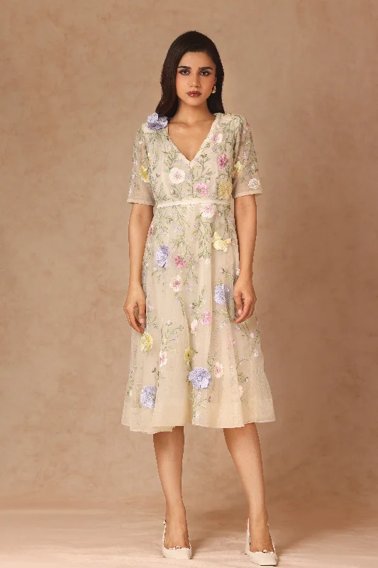 Floral Flare Dress With Belt